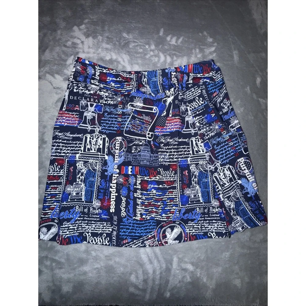 LULU B UPF 50+ Zip Skort Women's L Script Americana Constitution and Liberty